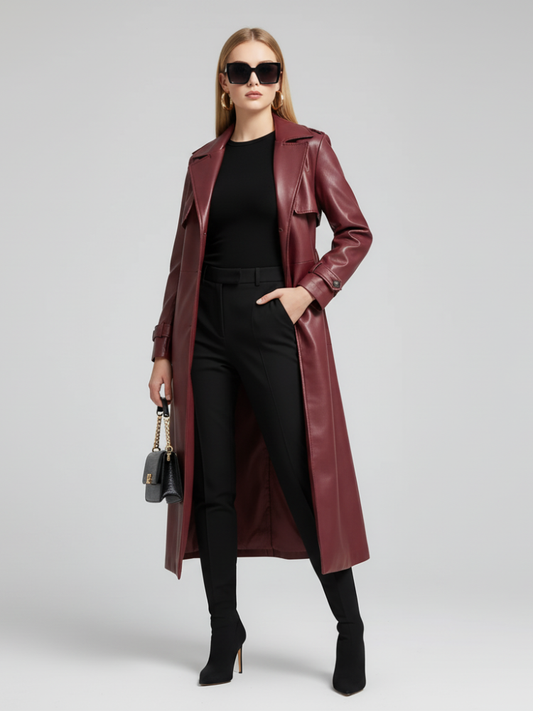 Plus-Size Long Leather-Style Windbreaker For Women, Red Hook, BYMANYC New York.-0