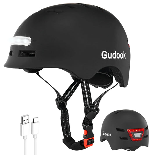 Bike Helmet with Front And Rear Rechargeable LED Lights Matte Black-1