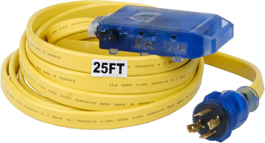 Pulsar PGA424 25 Ft. Generator Extension Cord for L14-30P to 4 5-20R with LED Indicator Yellow-0