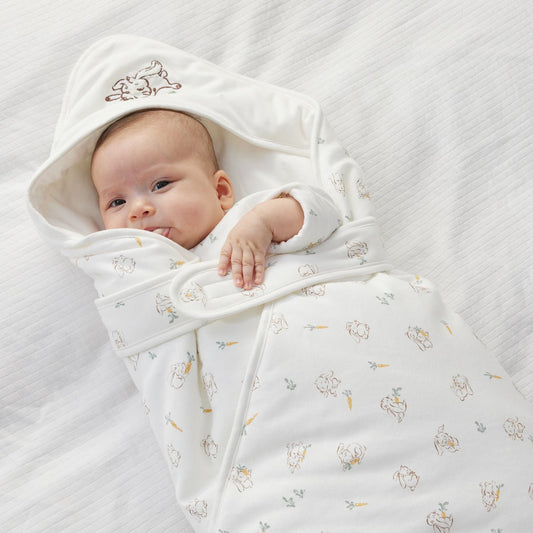 Extra Warm Cotton Swaddle Wrap Baby White Rabbit Embroidery-0