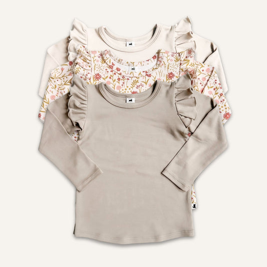 Baby/Kids Bamboo Ruffle Shoulder Long Sleeve Shirt — Last Call-0
