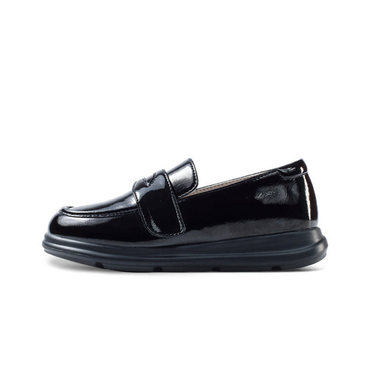 Kids Unisex Lightweight Patent Black Loafers-0