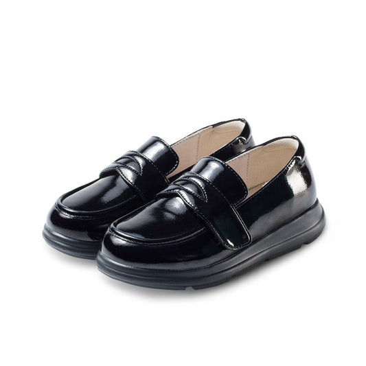 Kids Unisex Lightweight Patent Black Loafers-1
