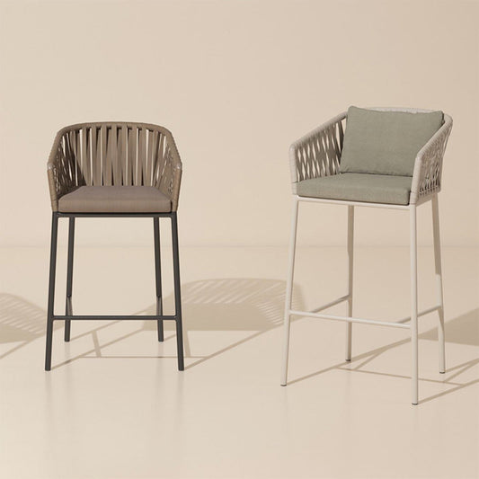 Aluminum Frame Bar Stool with Solid Teak Wood Seat & Water Resistant Fabric-0