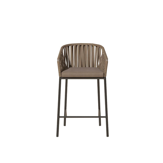 Aluminum Frame Bar Stool with Solid Teak Wood Seat & Water Resistant Fabric-1