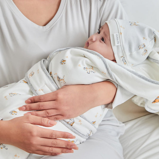 Extra Warm Cotton Baby Swaddle Wrap White with Tiger Embroidery Newborn Gift-1