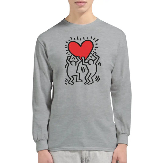 Men Holding Heart Icon, Street Art Long Sleeve Shirt-1