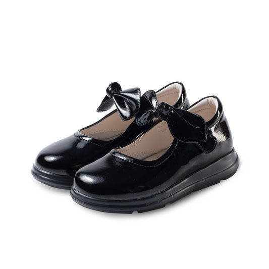 Pretty Bow Soft Sole Girls Leather School Shoes-1