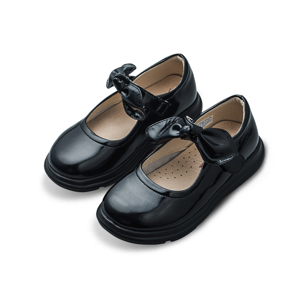 Pretty Bow Soft Sole Girls Leather School Shoes-2