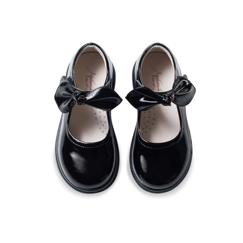 Pretty Bow Soft Sole Girls Leather School Shoes-4