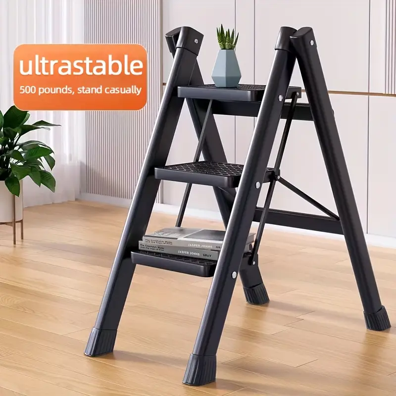Metal Step Ladder with 4-Step Storage Rack-3